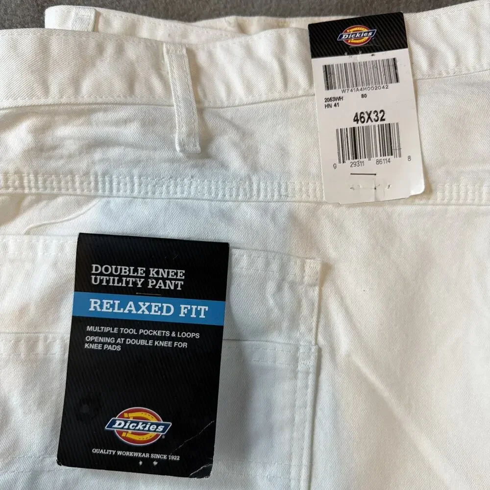 Dickies Men’s New Painter Pants size 46 x 32 Relaxed White Cargo Double Knee